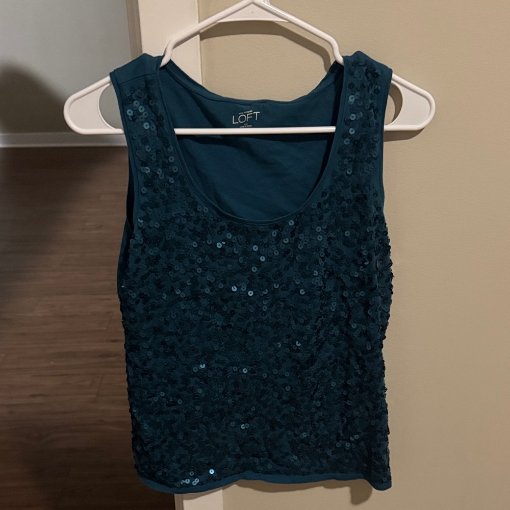 LOFT Dark Teal Sequin Tank Top